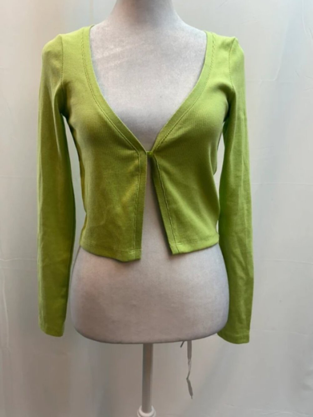 Zara bright green ribbed cardigan top, size S